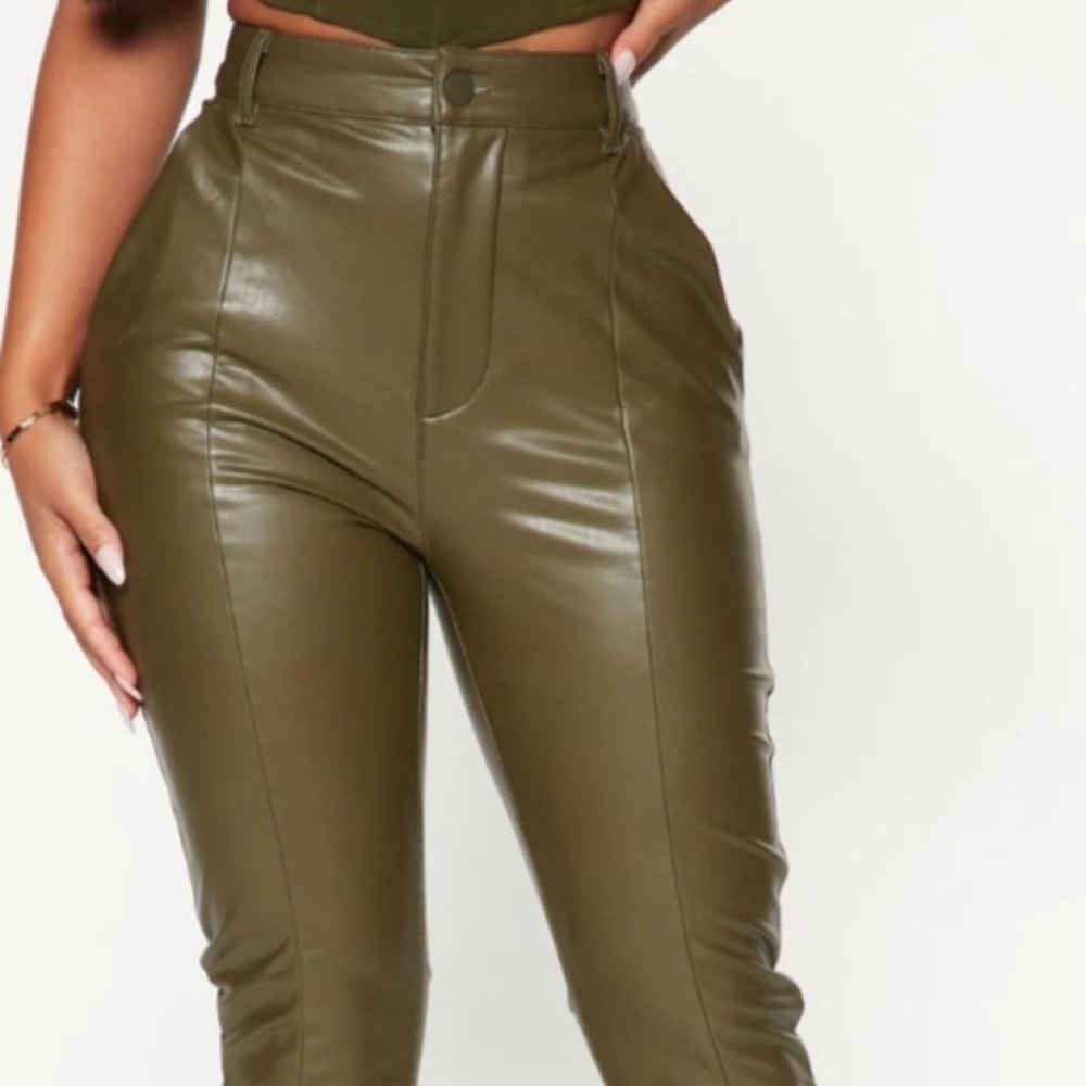 Army Green Faux leather Pant